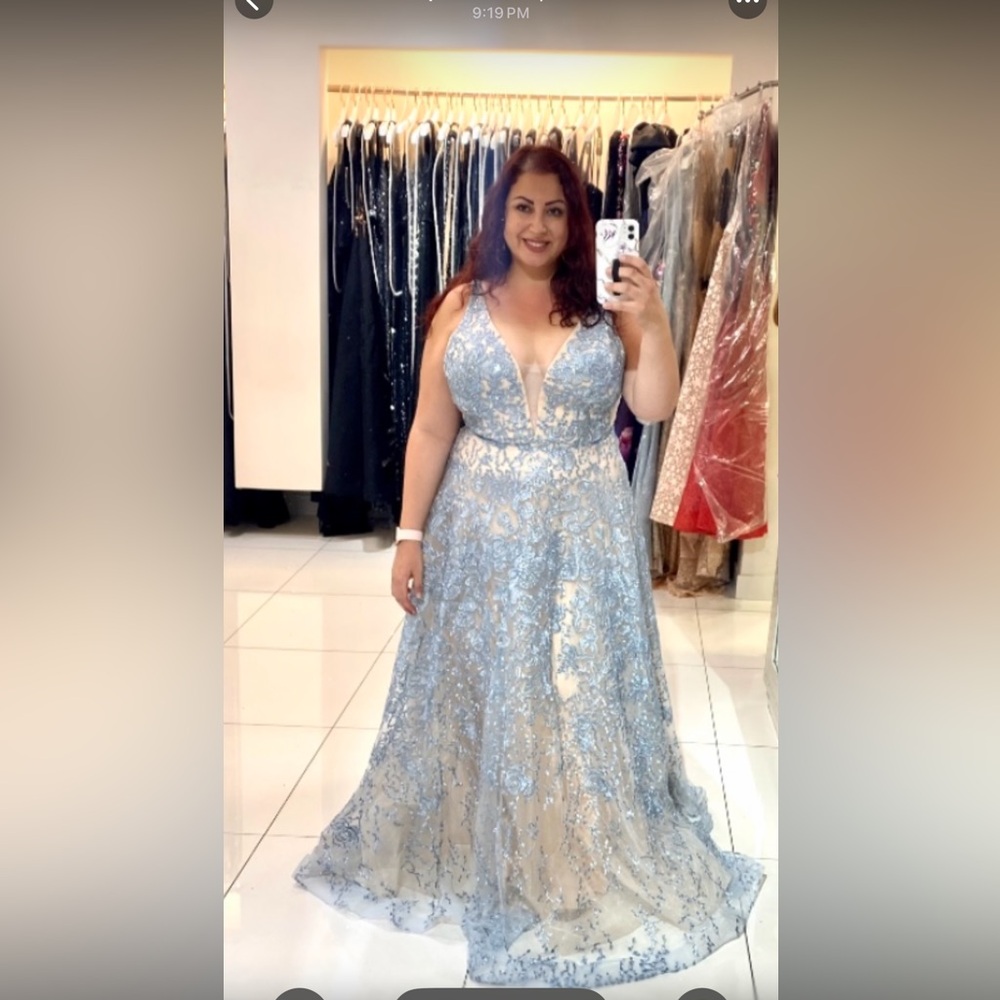 Elegant Blue and Cream Gown